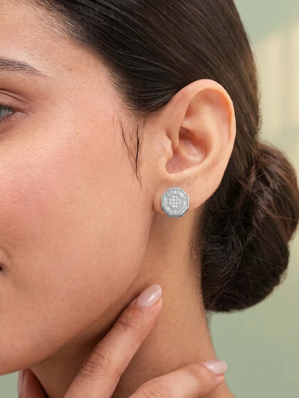 Peora Cluster CZ Stud Earrings - Silver