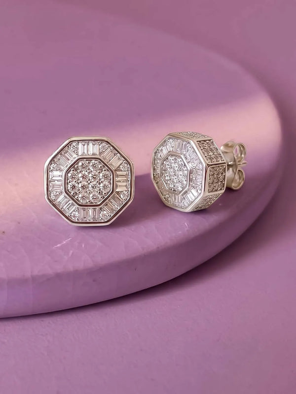 Peora Cluster CZ Stud Earrings - Silver