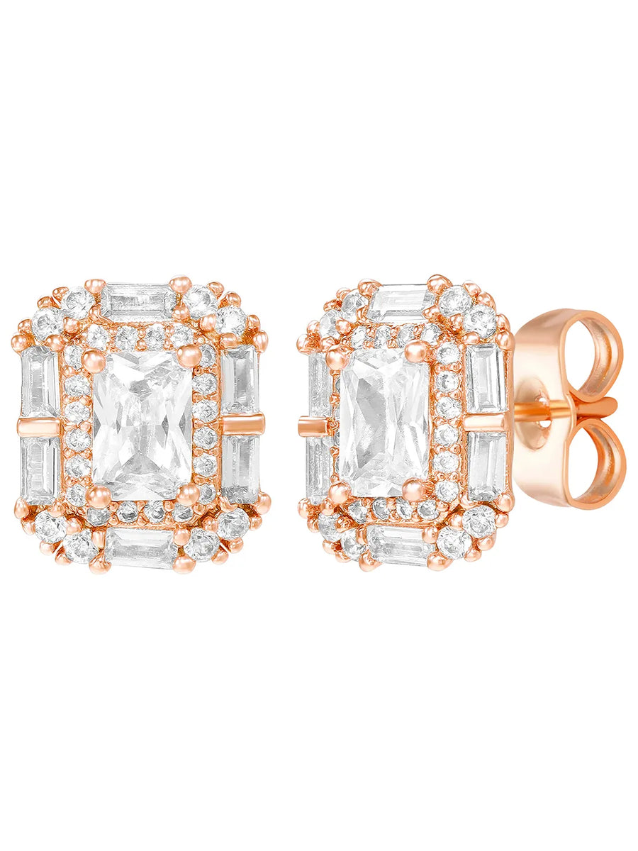 Peora Square CZ Stud Earrings - Rose Gold