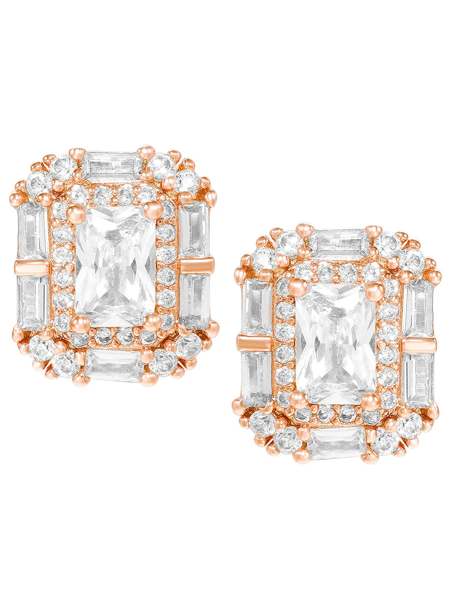 Peora Square CZ Stud Earrings - Rose Gold
