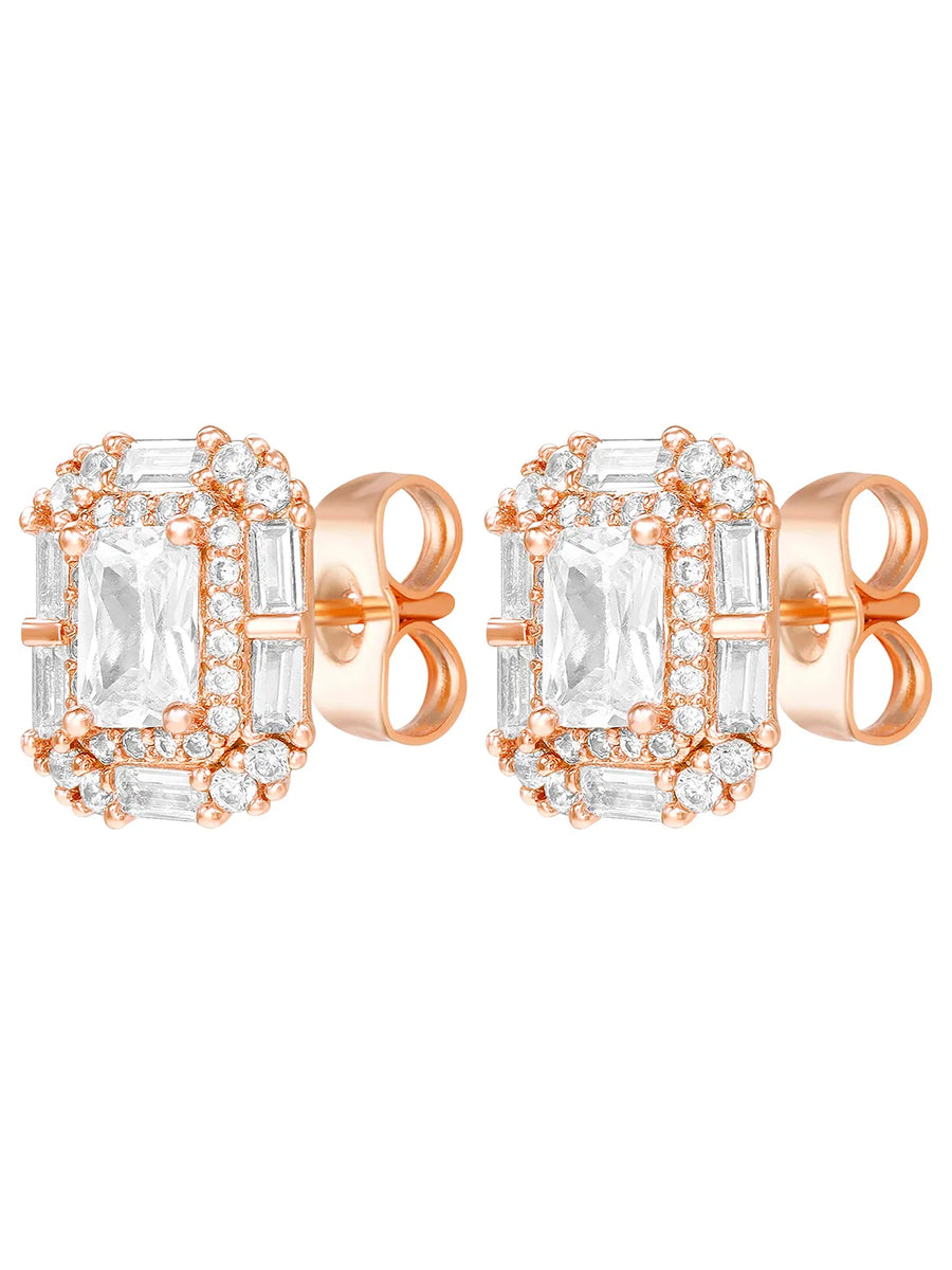 Peora Square CZ Stud Earrings - Rose Gold