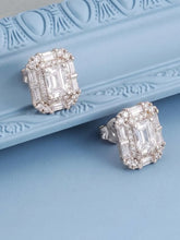 Peora Square CZ Stud Earrings - Silver