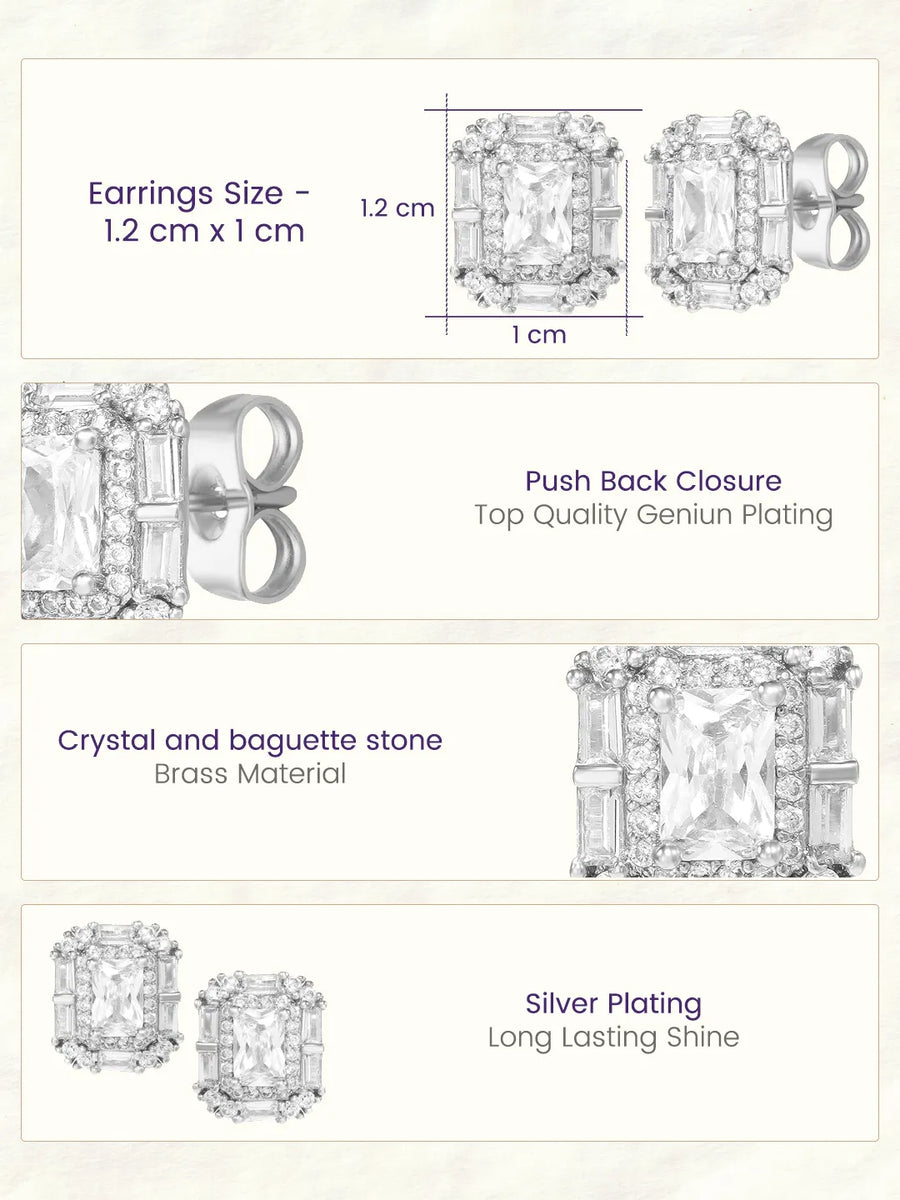 Peora Square CZ Stud Earrings - Silver
