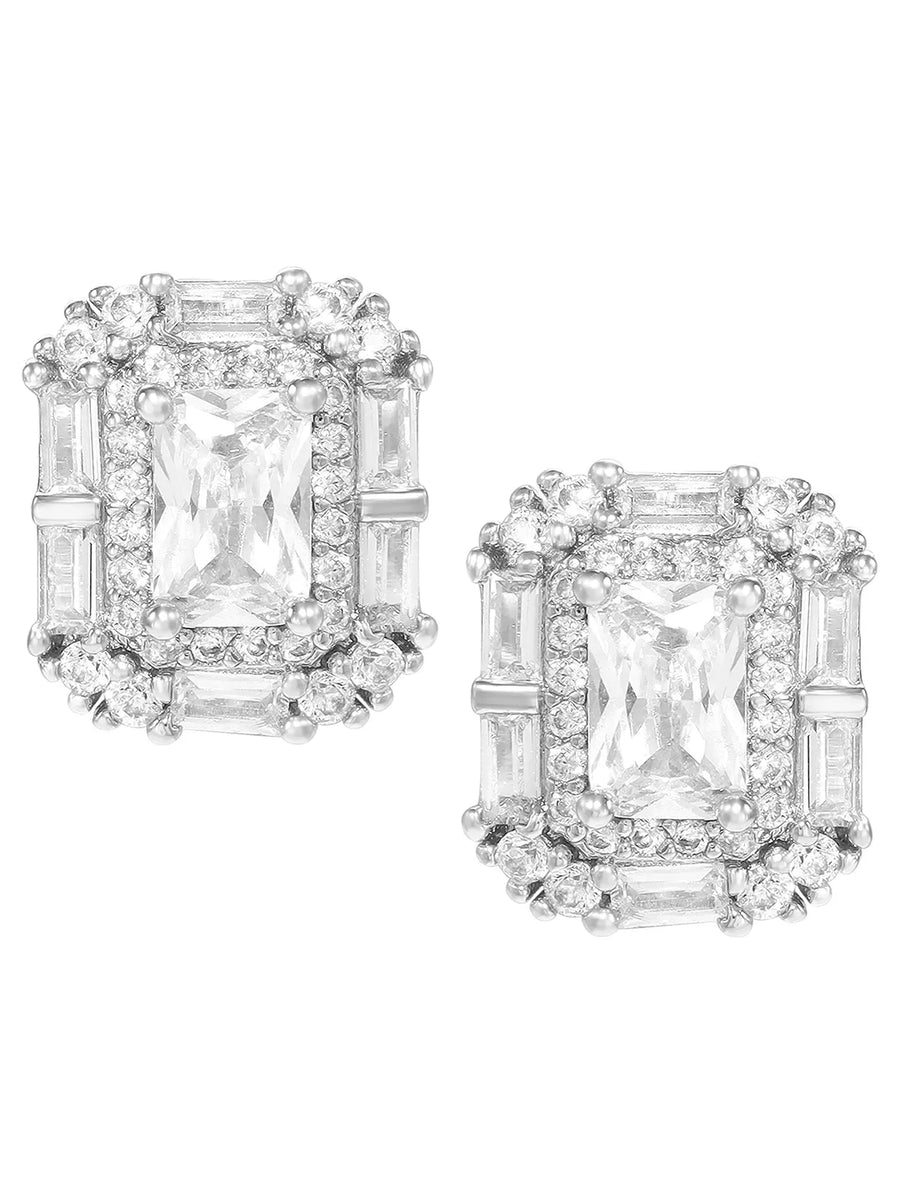 Peora Square CZ Stud Earrings - Silver