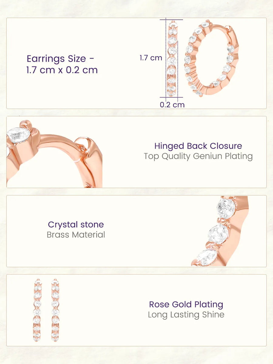 Peora Diamond Look Hoop Earrings - Rose Gold