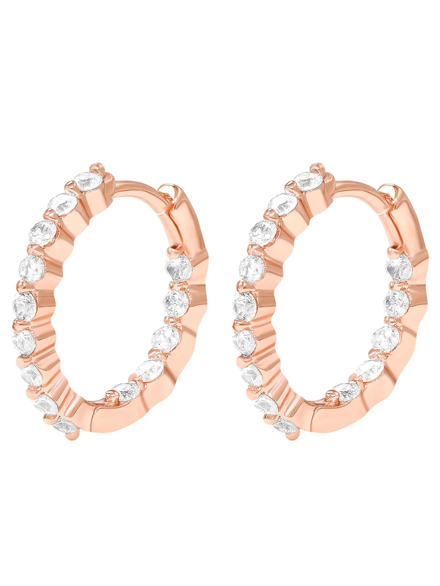 Peora Diamond Look Hoop Earrings - Rose Gold