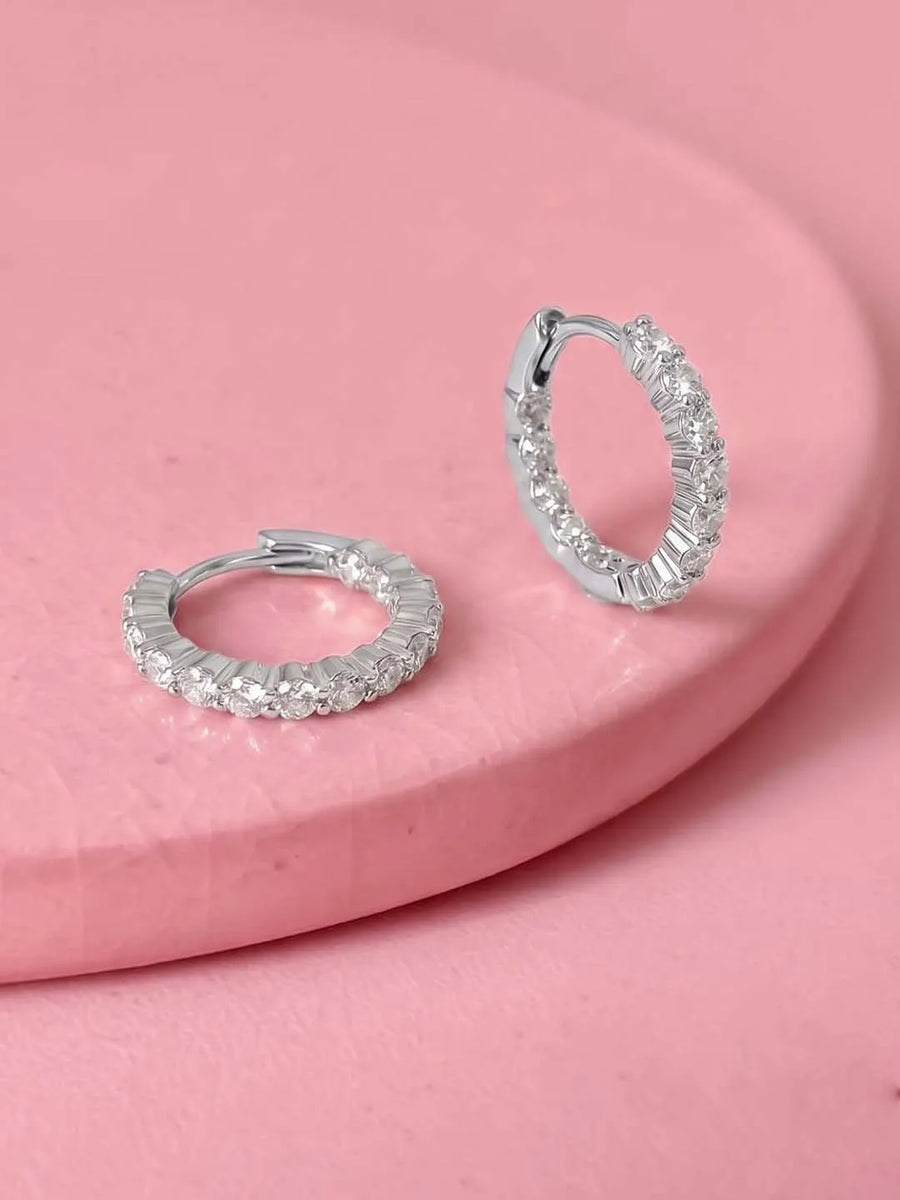 Peora Diamond Look Hoop Earrings - Silver