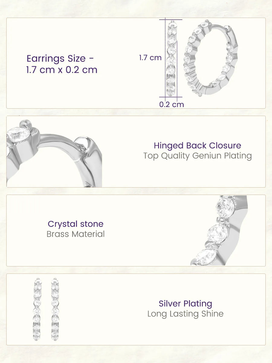 Peora Diamond Look Hoop Earrings - Silver