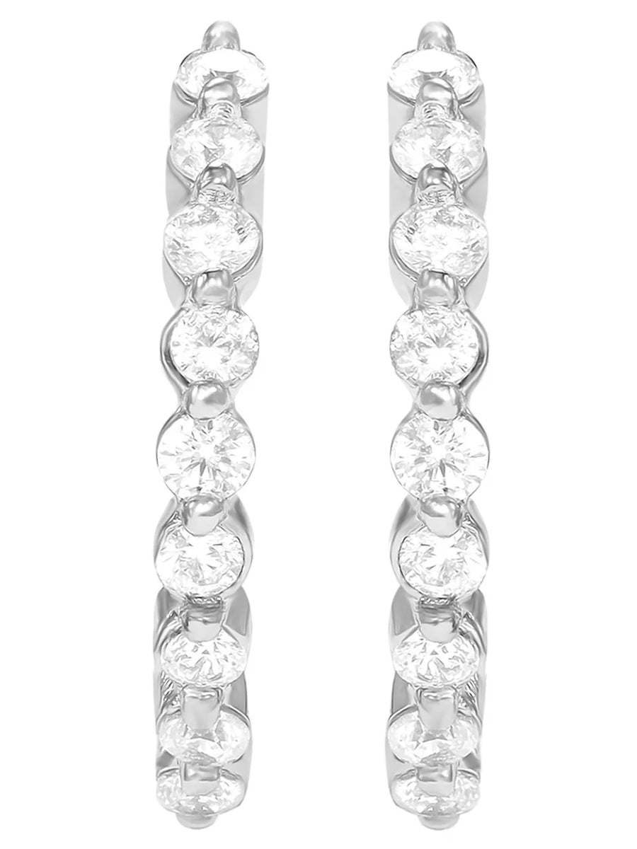 Peora Diamond Look Hoop Earrings - Silver