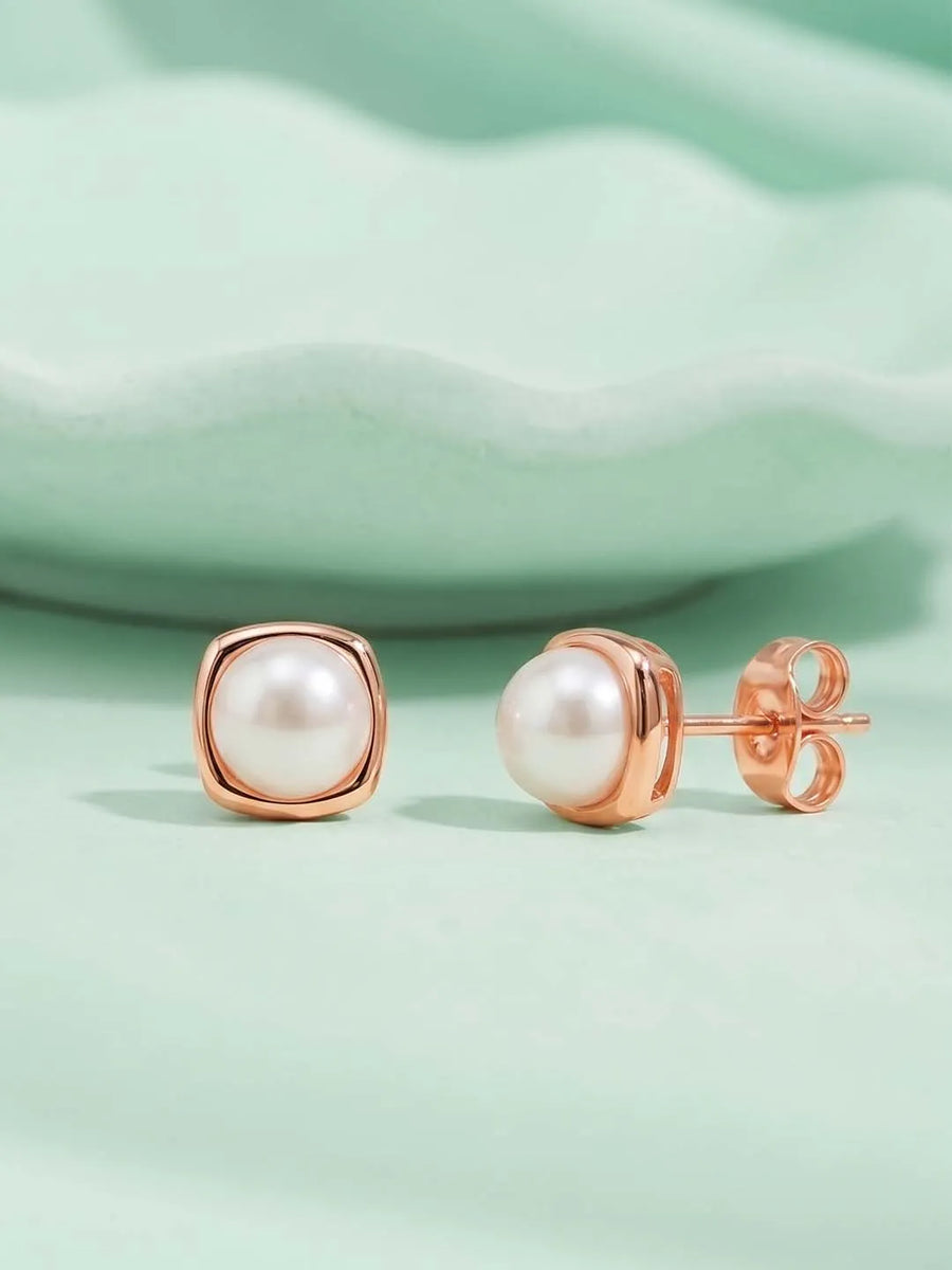 Peora Pearl Glow Stud Earrings - Rose Gold