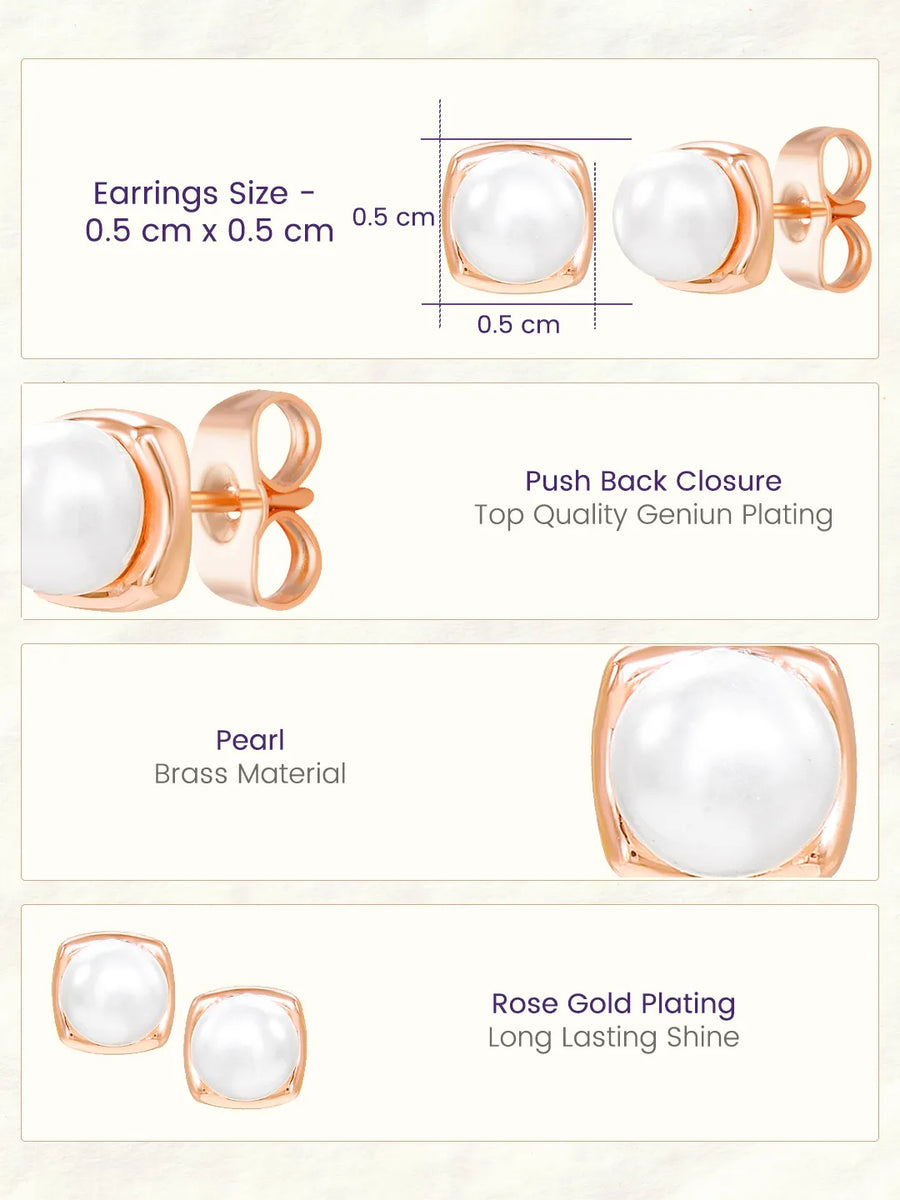 Peora Pearl Glow Stud Earrings - Rose Gold