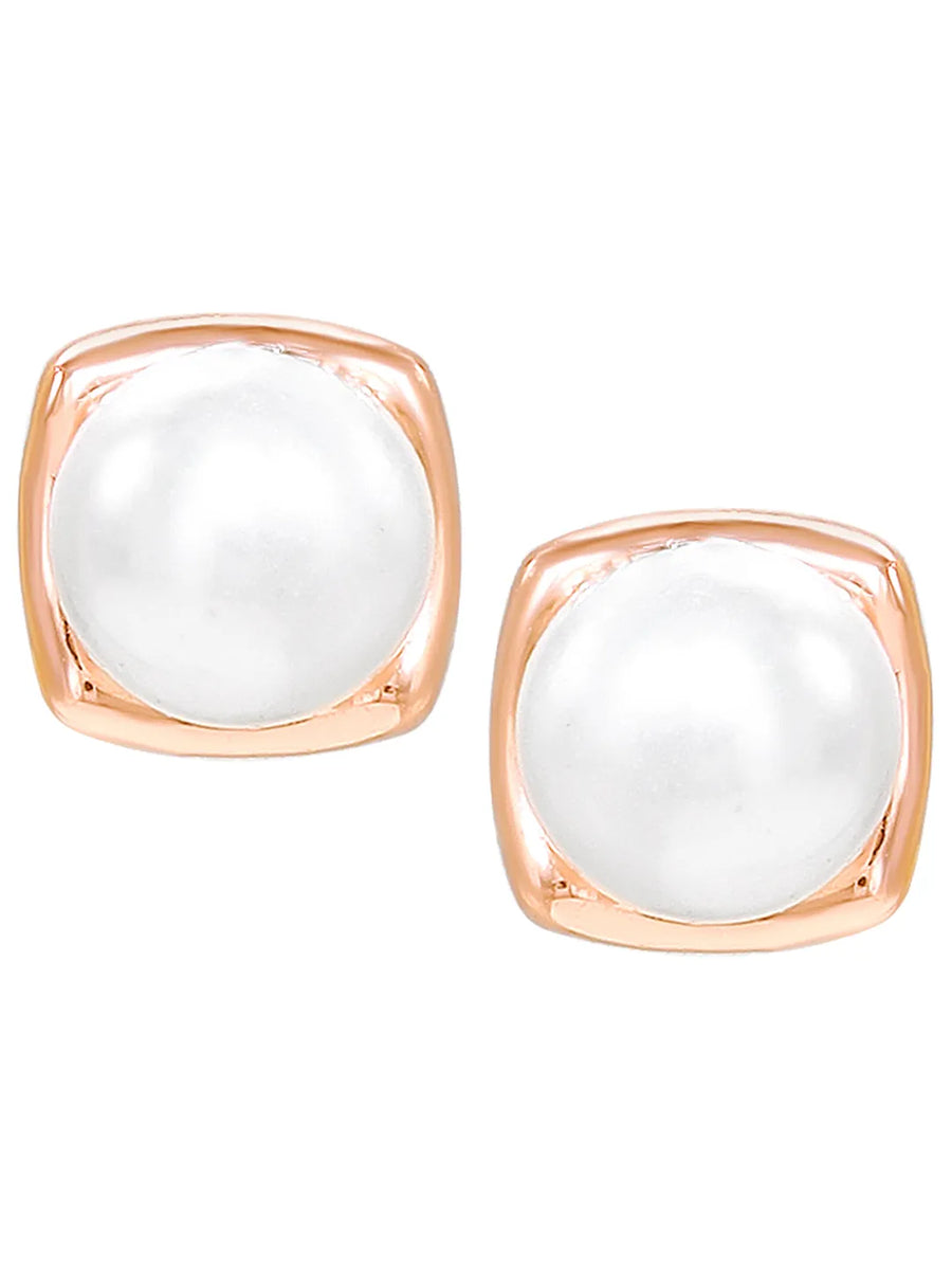 Peora Pearl Glow Stud Earrings - Rose Gold