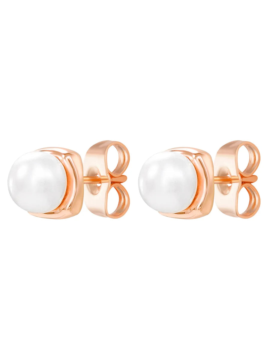 Peora Pearl Glow Stud Earrings - Rose Gold