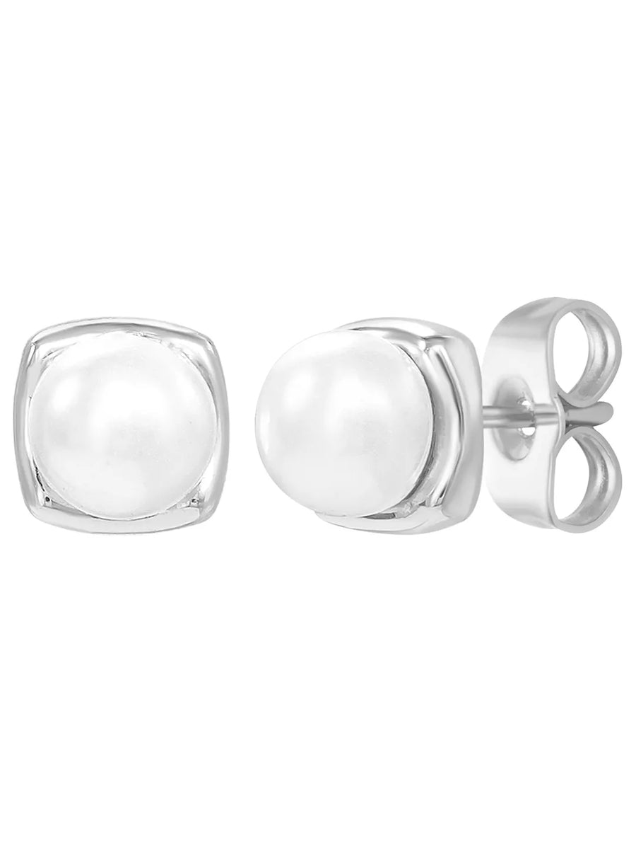 Peora Pearl Glow Stud Earrings - Silver