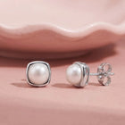 Peora Pearl Glow Stud Earrings - Silver