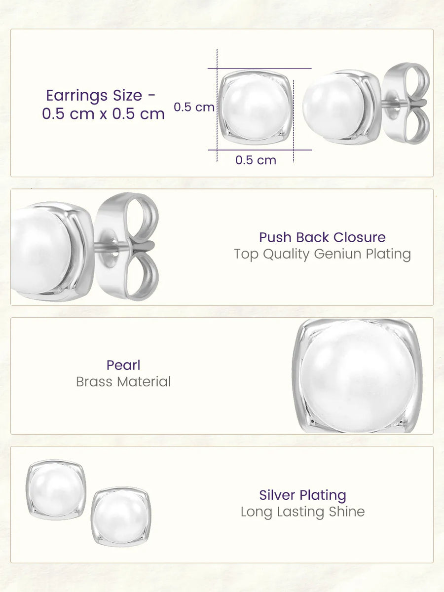 Peora Pearl Glow Stud Earrings - Silver