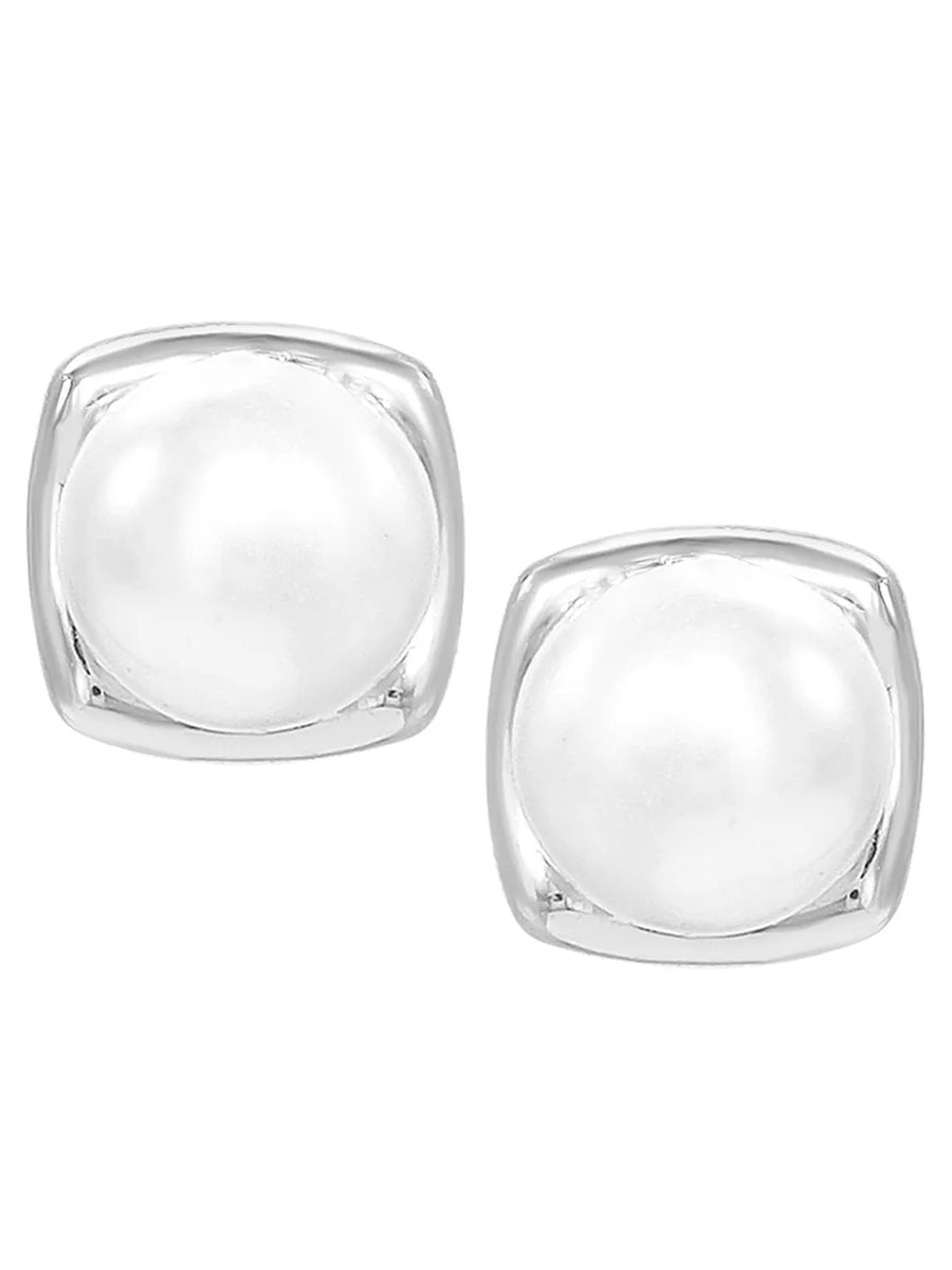 Peora Pearl Glow Stud Earrings - Silver