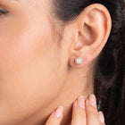 Peora Rose Gold Plated Pearl Halo Stud Earrings