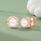 Peora Rose Gold Plated Pearl Halo Stud Earrings