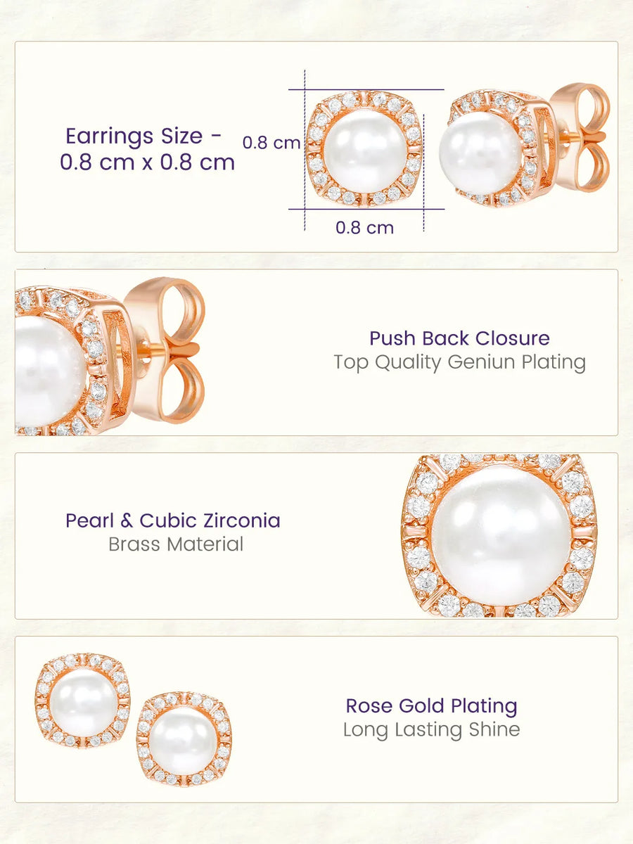 Peora Pearl Halo Stud Earrings - Rose Gold