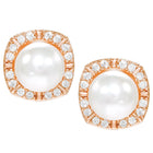 Peora Rose Gold Plated Pearl Halo Stud Earrings