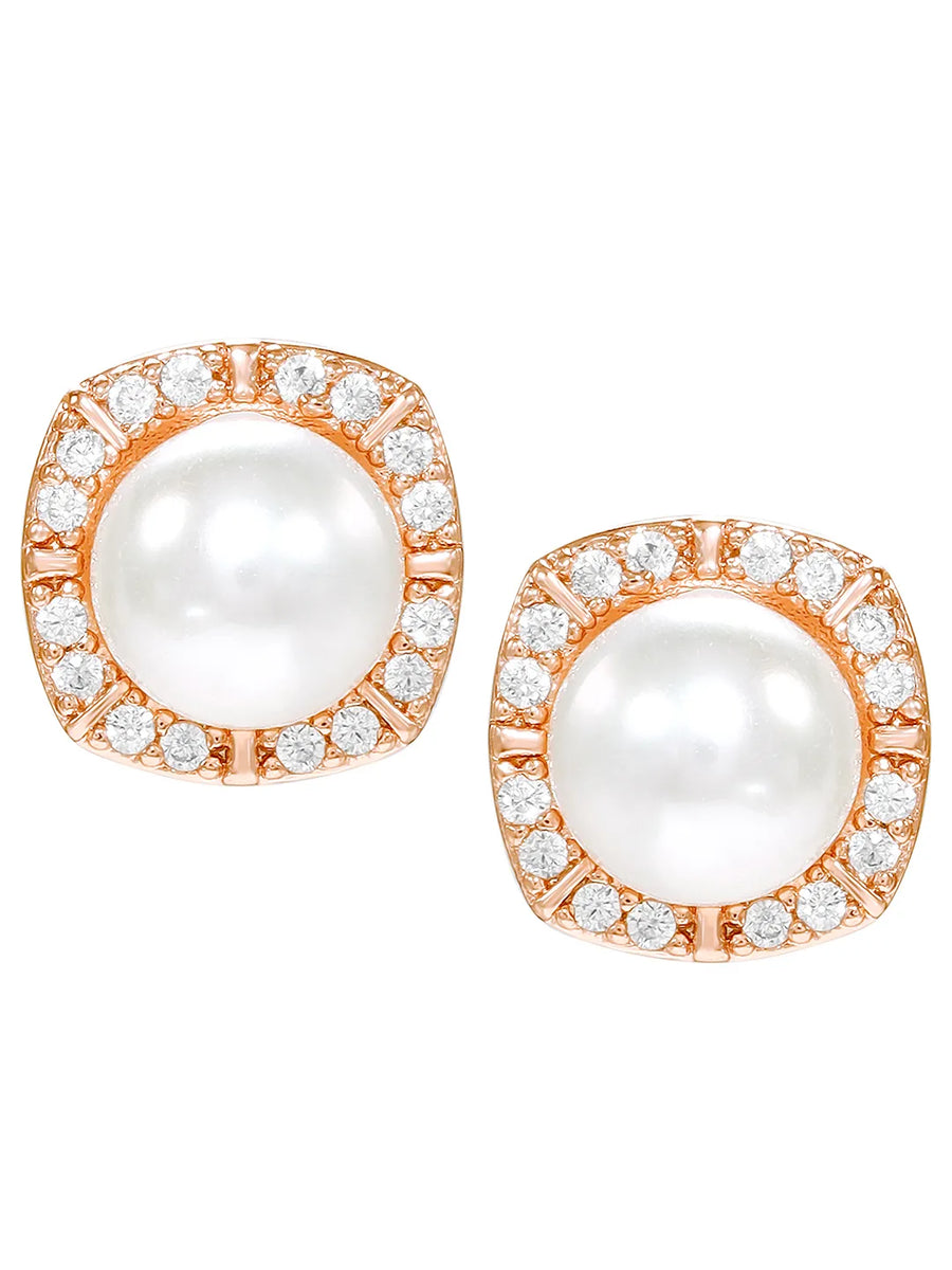 Peora Pearl Halo Stud Earrings - Rose Gold