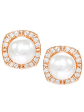 Peora Pearl Halo Stud Earrings - Rose Gold