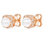 Peora Rose Gold Plated Pearl Halo Stud Earrings
