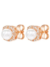 Peora Pearl Halo Stud Earrings - Rose Gold