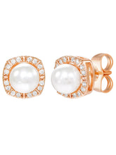Peora Pearl Halo Stud Earrings - Rose Gold
