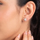 Peora Rhodium Plated Pearl Halo Stud Earrings