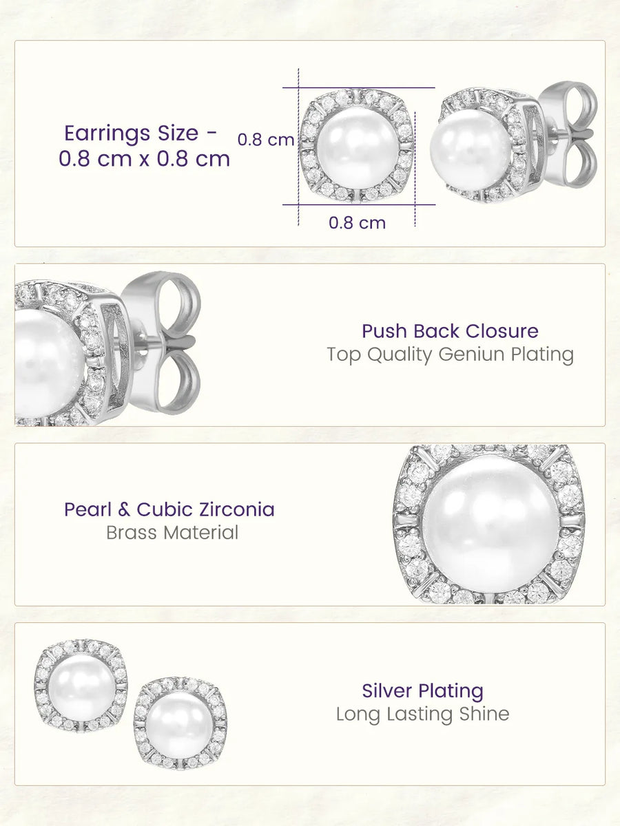 Peora Pearl Halo Stud Earrings - Silver