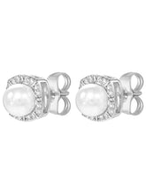 Peora Pearl Halo Stud Earrings - Silver