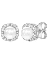 Peora Pearl Halo Stud Earrings - Silver
