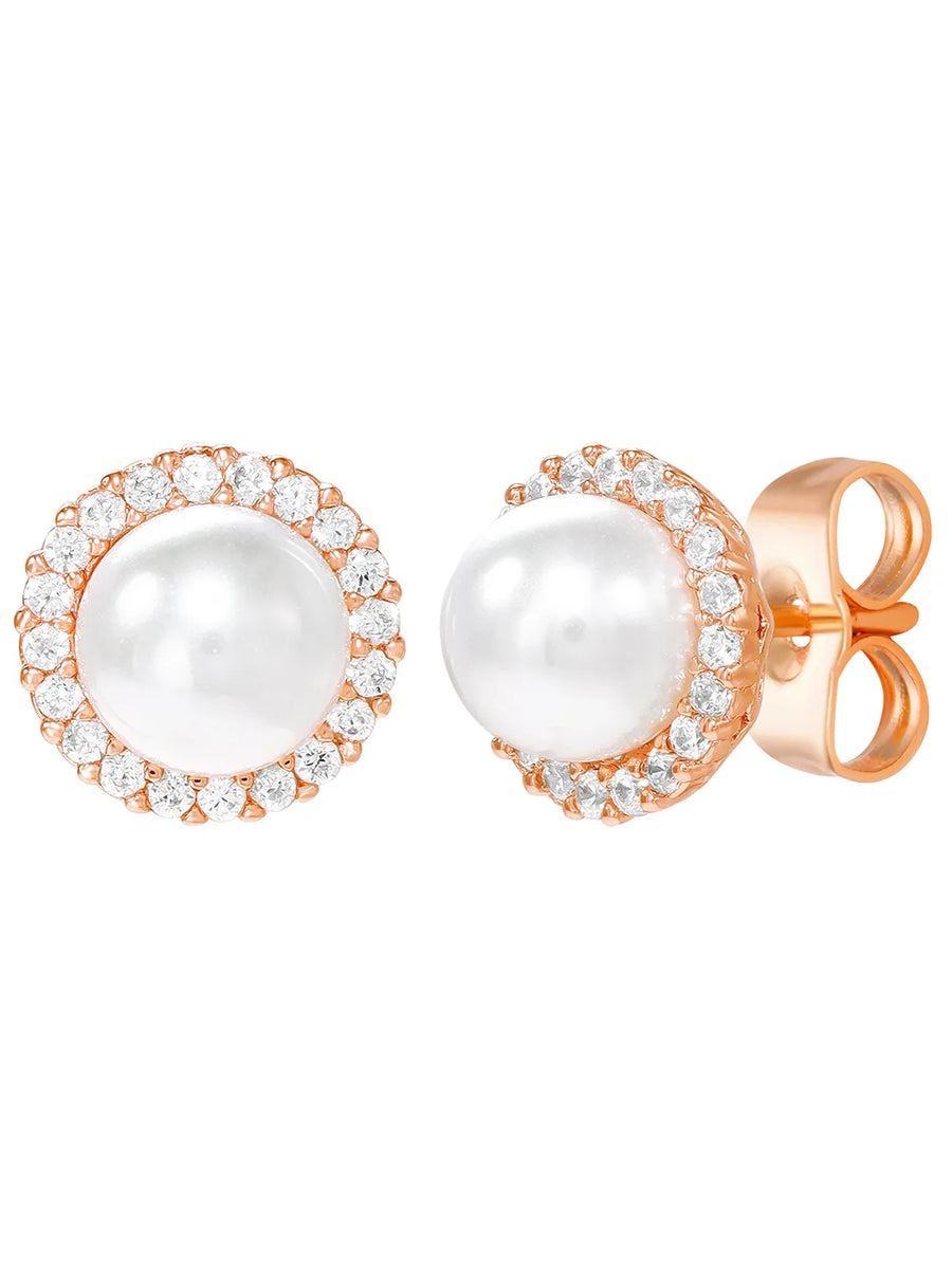 Peora Pearl Stud Earrings - Rose Gold