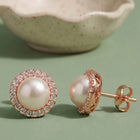 Peora Pearl Stud Earrings - Rose Gold