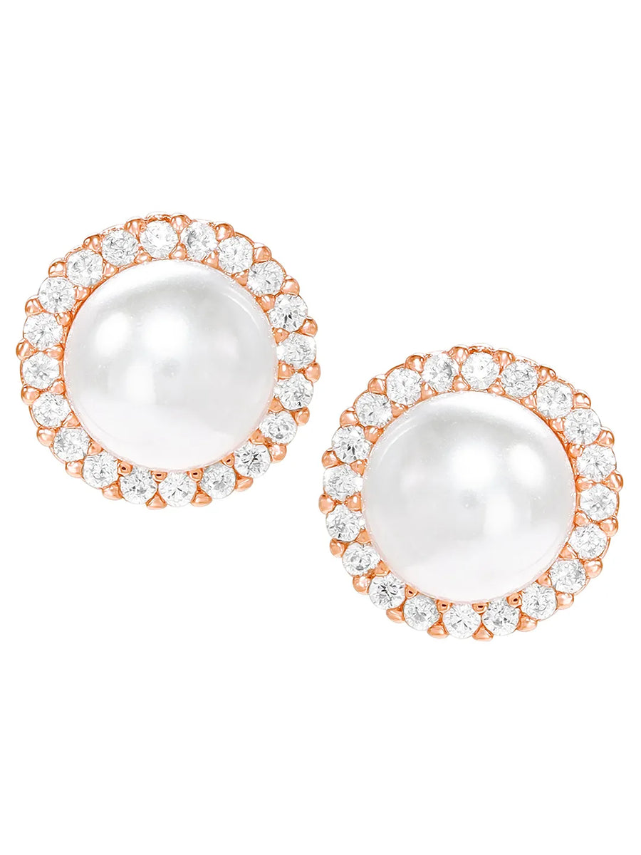 Peora Pearl Stud Earrings - Rose Gold