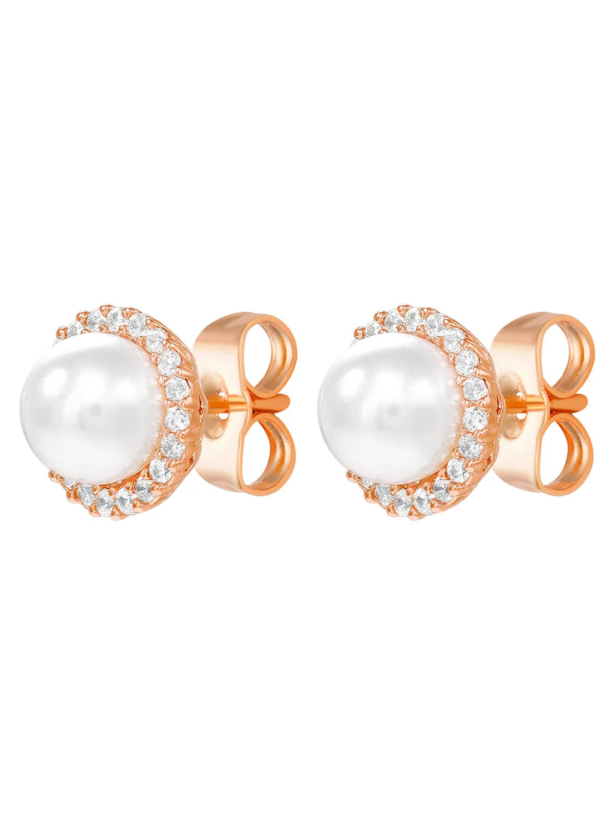 Peora Pearl Stud Earrings - Rose Gold