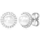Peora Pearl Stud Earrings - Silver