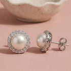 Peora Pearl Stud Earrings - Silver