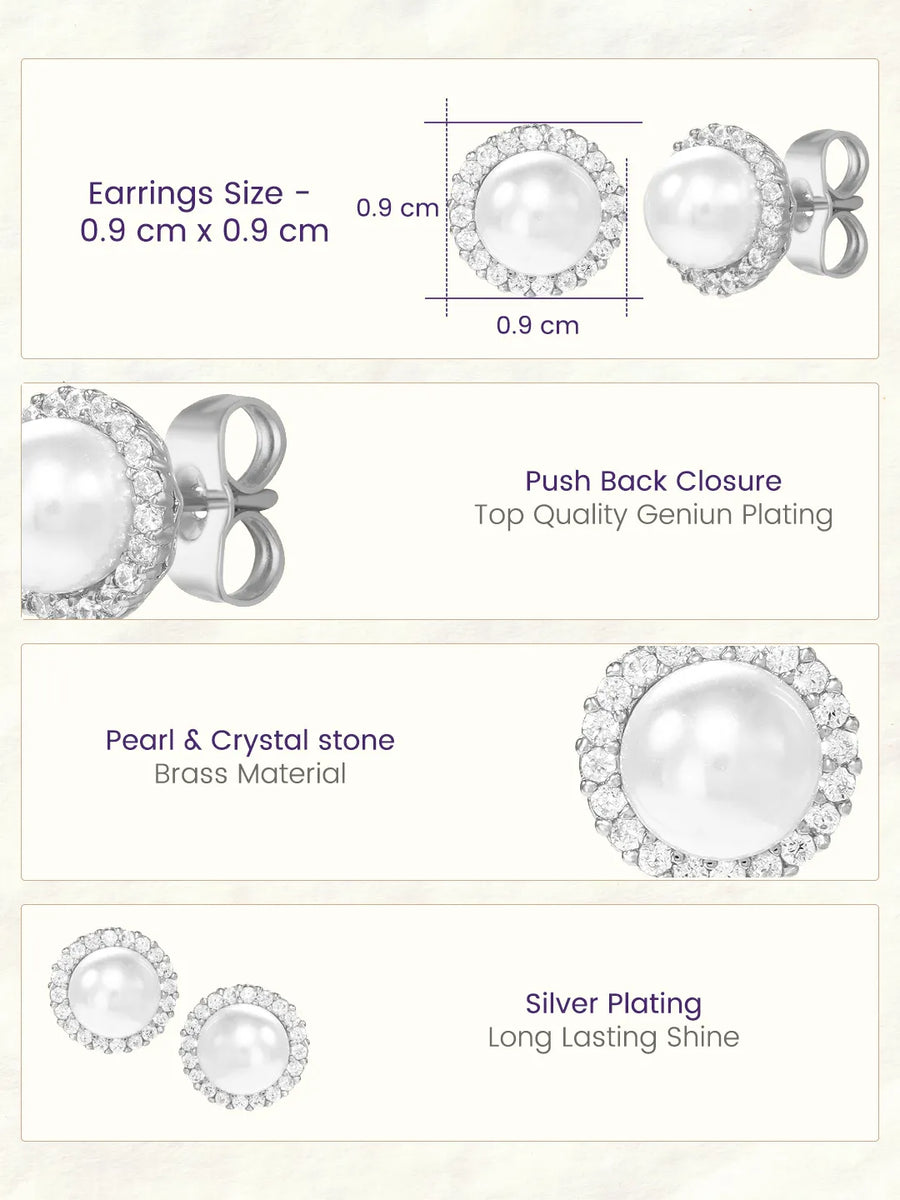 Peora Pearl Stud Earrings - Silver