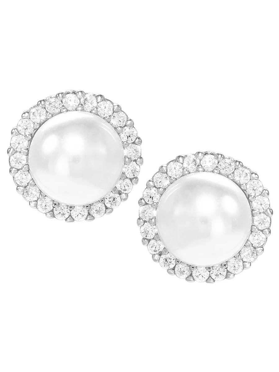 Peora Pearl Stud Earrings - Silver