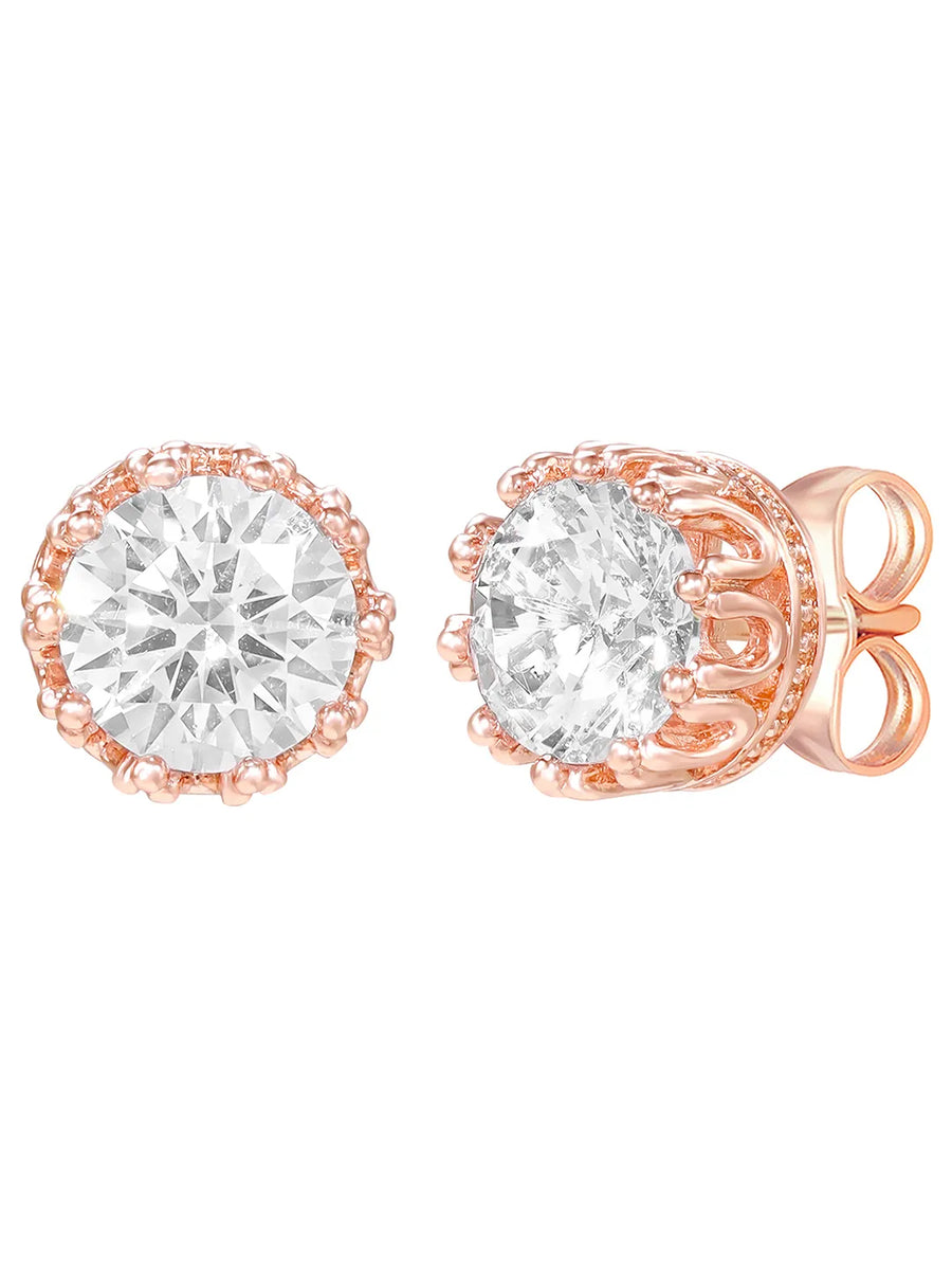 Peora Floral CZ Stud Earrings - Rose Gold