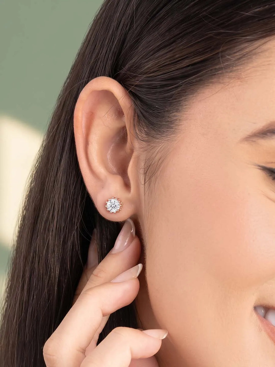 Peora Floral CZ Stud Earrings - Rose Gold