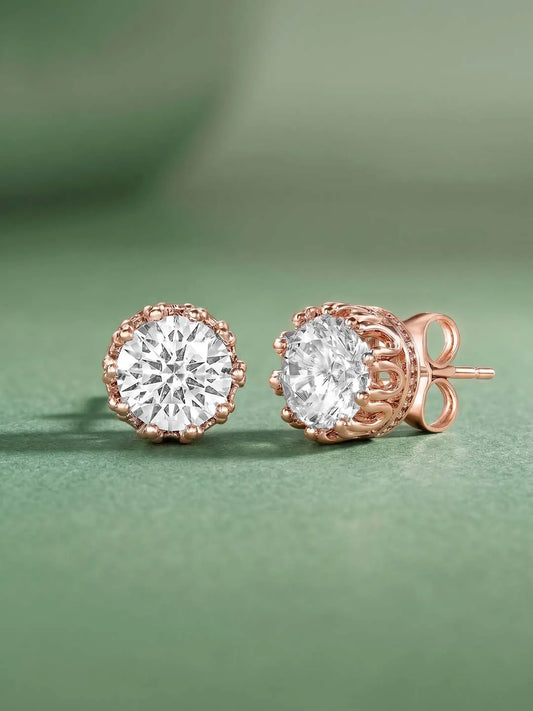 Peora Floral CZ Stud Earrings - Rose Gold