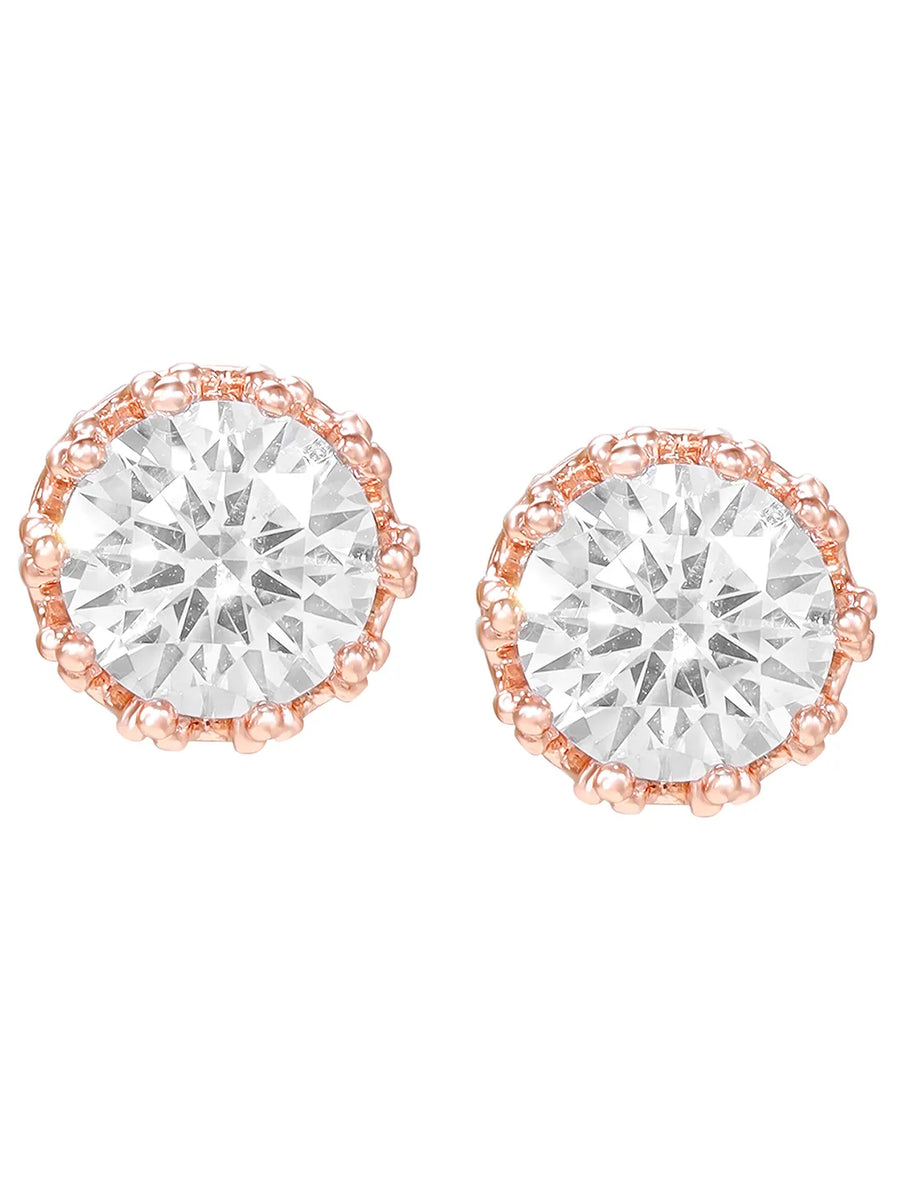 Peora Floral CZ Stud Earrings - Rose Gold
