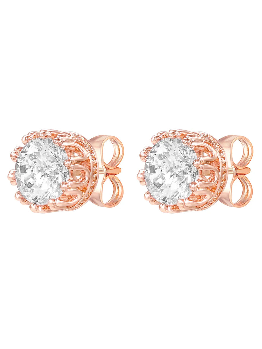 Peora Floral CZ Stud Earrings - Rose Gold