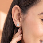 Peora Rhodium Plated Floral CZ Stud Earrings