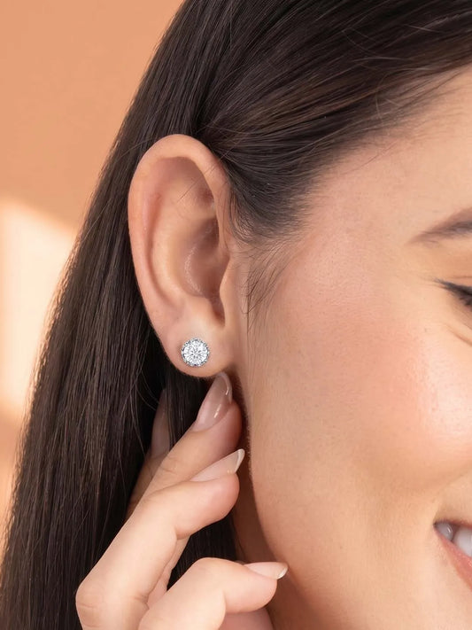 Peora Floral CZ Stud Earrings - Silver