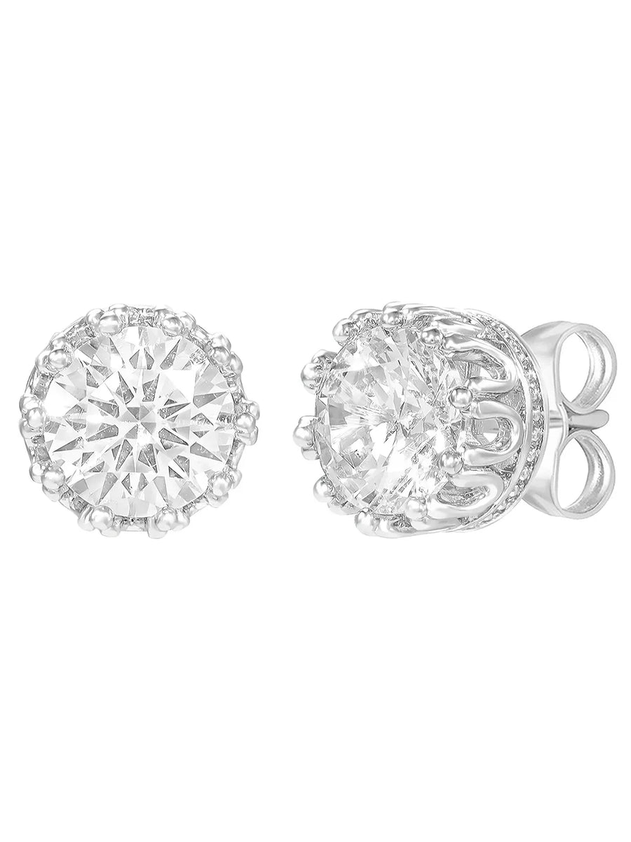 Peora Floral CZ Stud Earrings - Silver